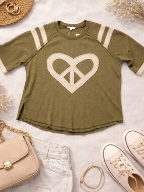 Easel Oversized Thermal Peace Sign Top Small - New With Tag